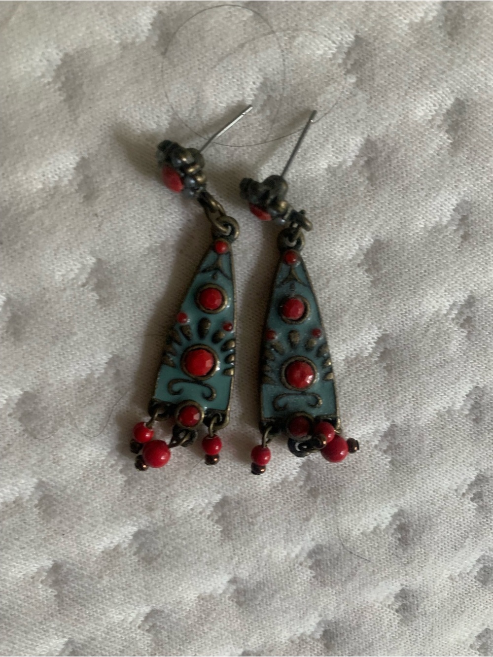 Turquoise and Red Enamel Drop Earrings - Vintage-Style Women’s Jewelry